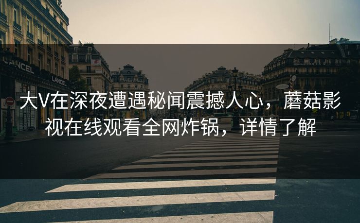 大V在深夜遭遇秘闻震撼人心，蘑菇影视在线观看全网炸锅，详情了解