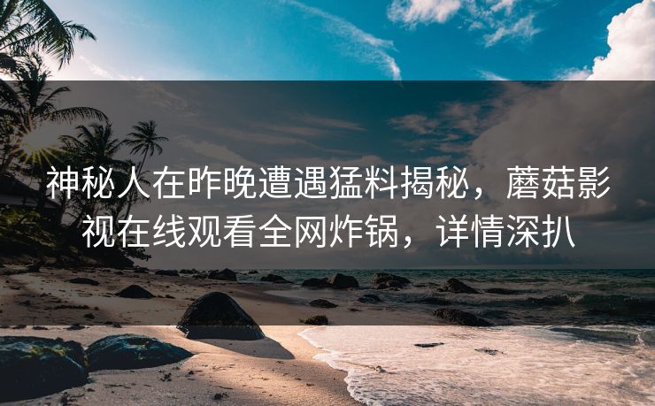 神秘人在昨晚遭遇猛料揭秘，蘑菇影视在线观看全网炸锅，详情深扒
